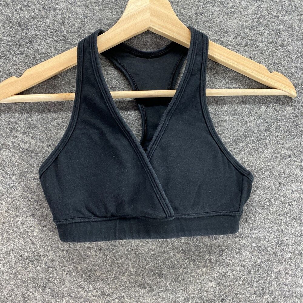 VSX Activewear Bra Women XS Black V-Neck Wide Strap Cotton Solid Wireless Casual